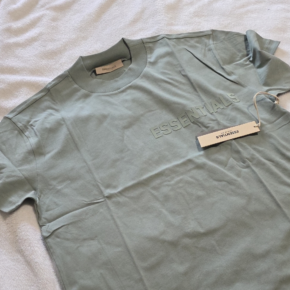 Fear Of God Essentials Embossed Logo T-Shirt in Sage/Sycamore